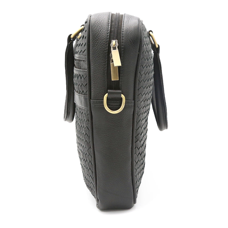Genuine Leather Fancy Black Laptop Shoulder Bag LLB-04